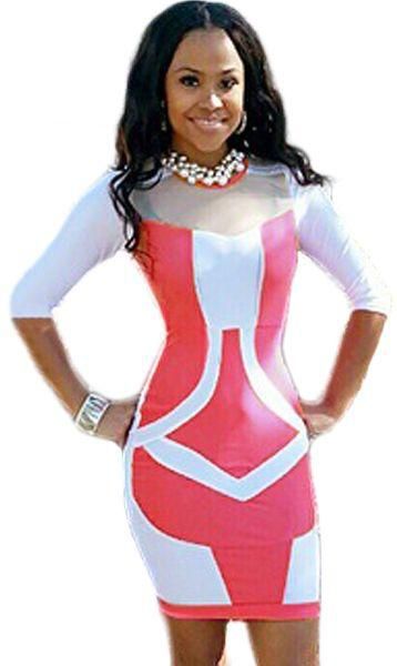 White Rosy Bandage Style Patchwork Bodycon Dress