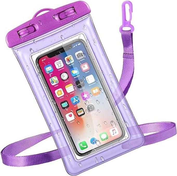 Waterproof ELMO3EZZ Phone Case Universal IPX8 Phone Pouch Underwater Dry Bag With Lanyard Waterproof Phone Cover Travel Essentials Watertight Mobile Phone Cases Covers For Most Phones (Purple)