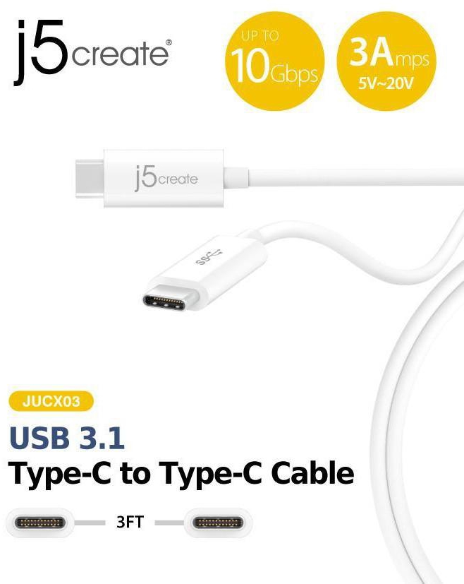 J5 CREATE USB 3.1 TYPE-C TO TYPE-C Cable (White)
