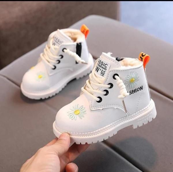 Kids Chunky White Ankle Boots       