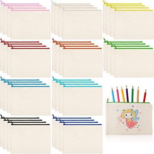 40 Pieces Canvas Zipper Pouch Bags Canvas Pencil Pouch Canvas Makeup Bags Blank Canvas Pencil Case Canvas Cosmetic Bag for Travel DIY Craft School (9.25 x 6.89 Inches, L)