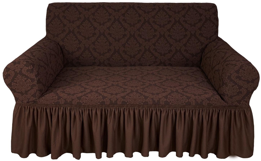 Jacquard Fabric Stretchable Two Seater Sofa Cover Chocolate Brown