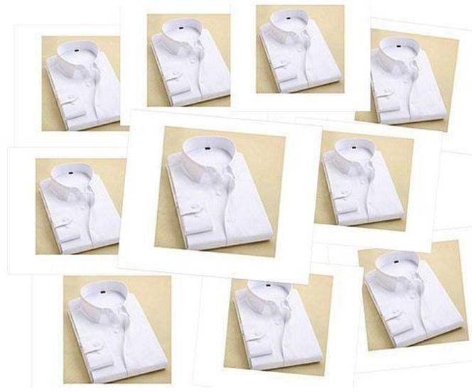 Men's 10 In 1 Plain Long Sleeve Fitted Shirt-White