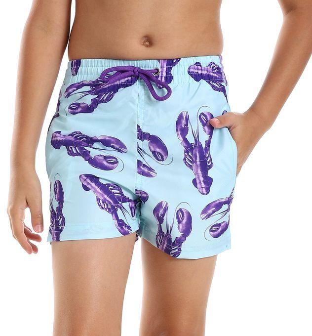 Pavone Boys Lobester Pattern Summer Swim Short - Light BLue & Purple