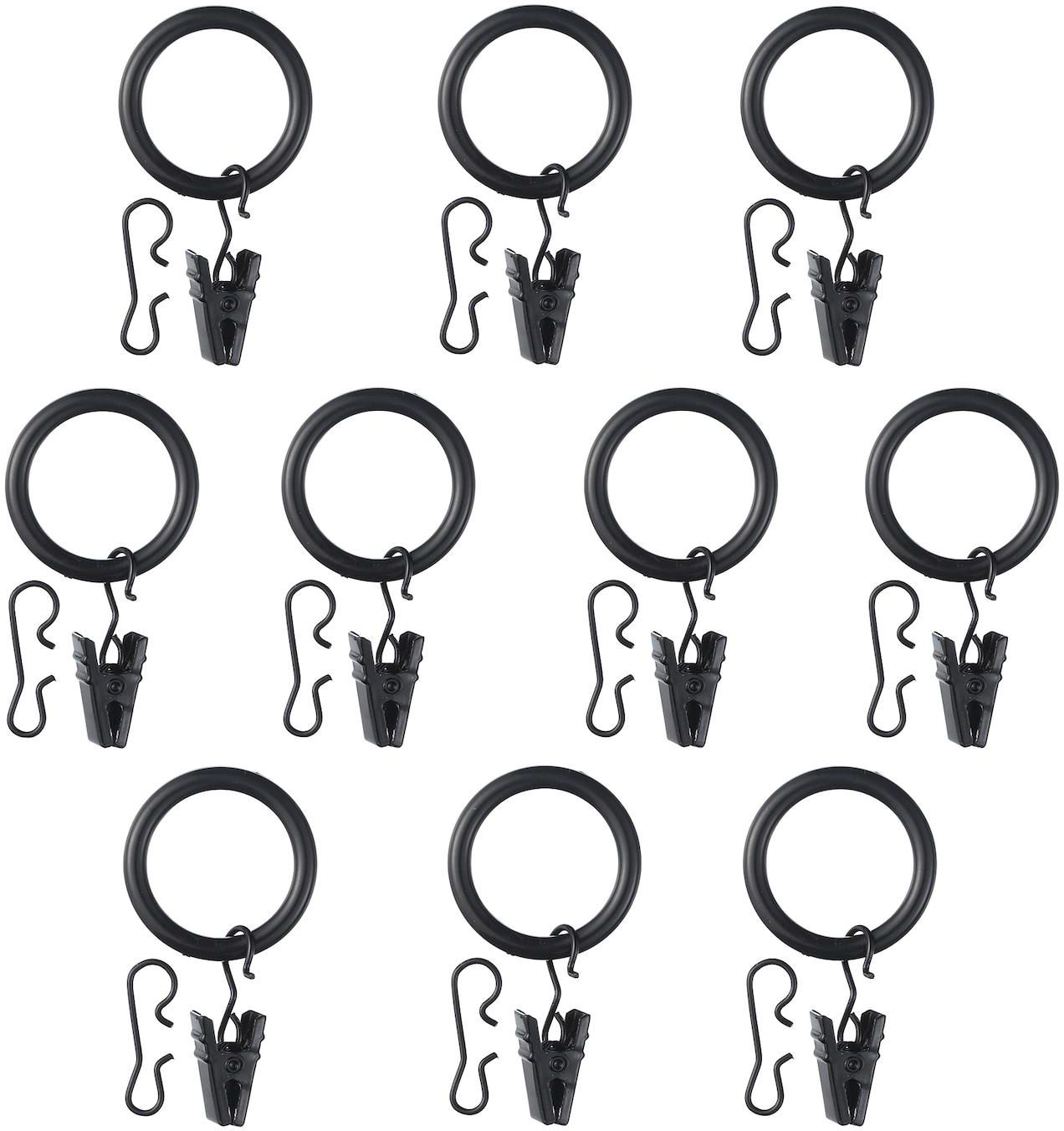 SYRLIG Curtain ring with clip and hook - black 25 mm