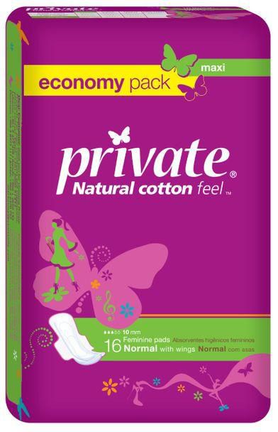 Private Maxi Sanitary Feminine Napkins with Wings - Normal Size - 16 Pads