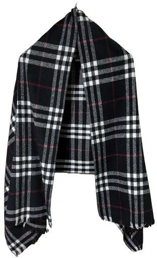Plaid Check/Carreau/Stripe Pattern Winter Scarf/Shawl/Wrap/Keffiyeh/Headscarf/Blanket For Men & Women - XLarge Size 75x200cm - P02 Black