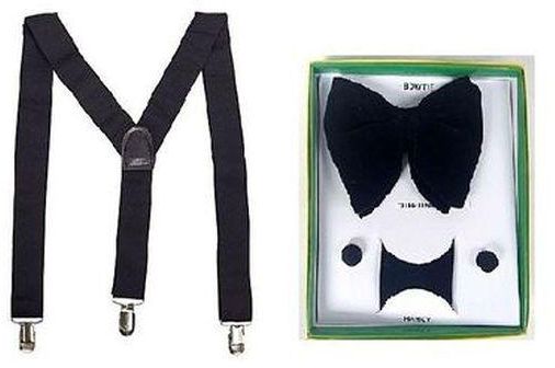 Suspenders Belt And Bow Tie With Cuff Links For Men - Black
