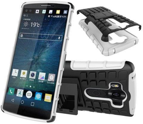 Snap-on Anti-slip PC + TPU Hybrid Shell Case with Kickstand for LG V10 - Black / White