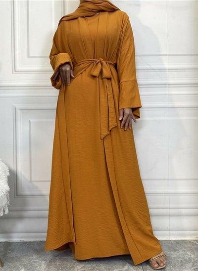 Women's Casual Long Dress Two-Piece Set Women's Solid Color Long Sleeves Abaya Suit Orange