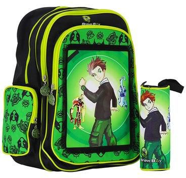 2-Piece Stylish Polyester Backpack Green/Black