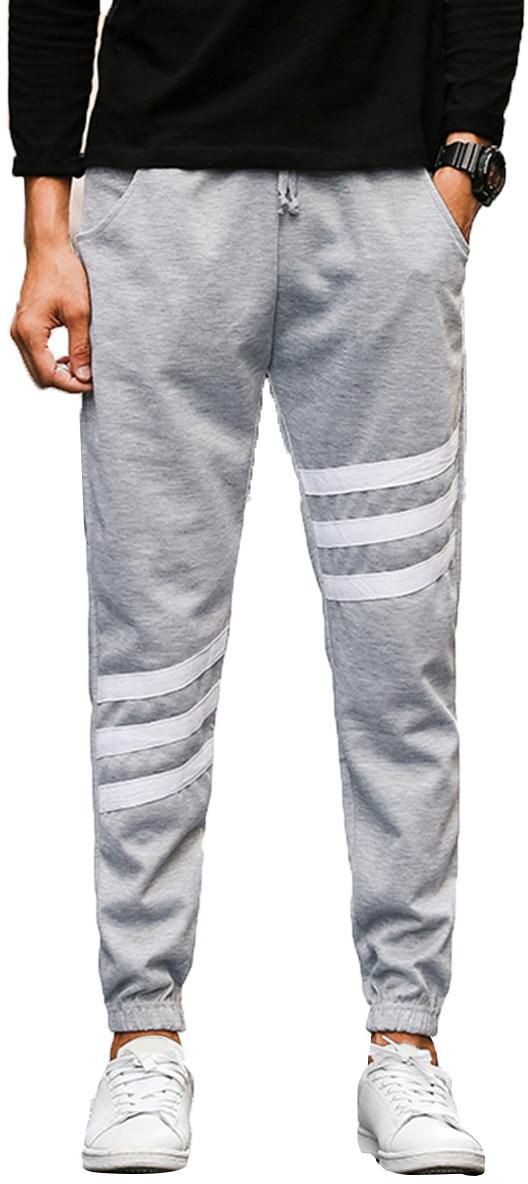 Men's Active Pants Striped Pattern Elastic Waist Breathable Sports Pants