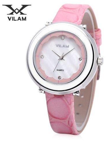 Fashion VILAM V1010L - 01D Women Quartz Watch 3ATM Artificial Diamond Petal Pattern Mirror Wristwatch