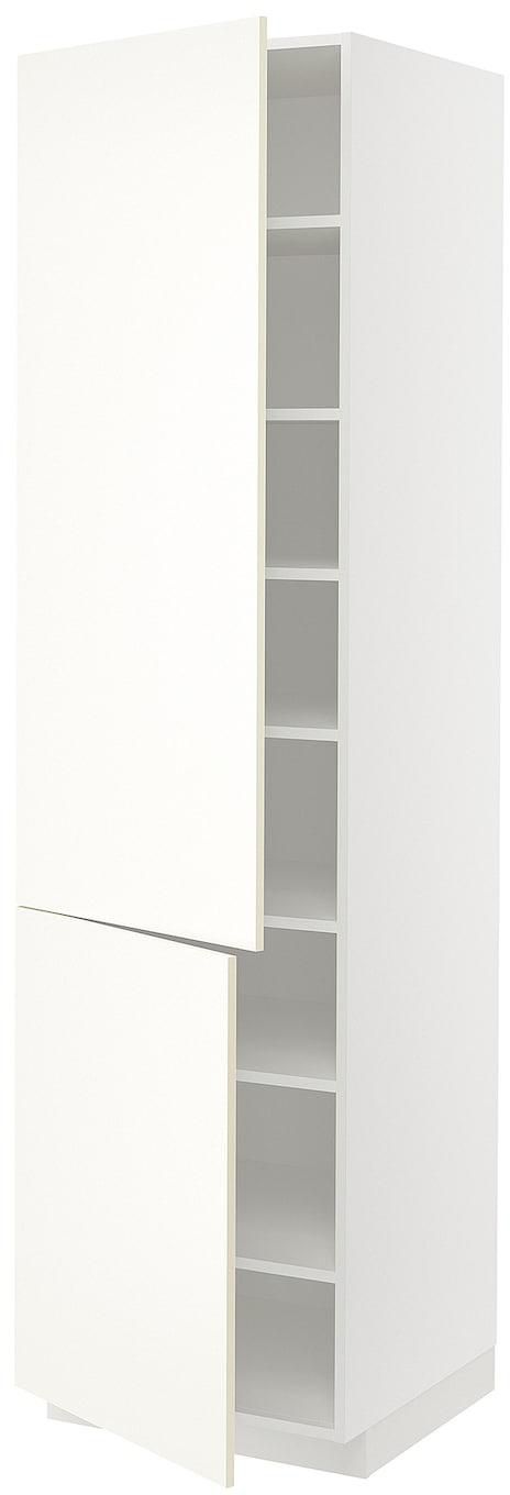 METOD خزانة عالية مع أرفف/بابين - أبيض/Vallstena أبيض ‎60x60x220 سم‏