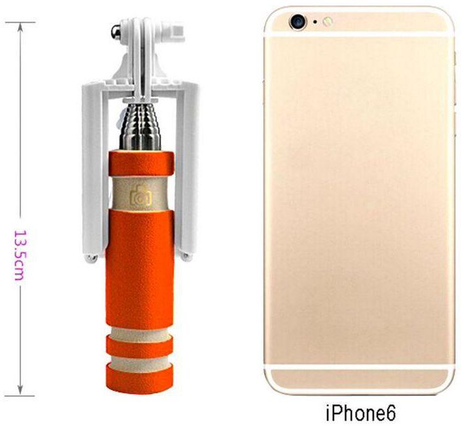Mini Wired Selfie Stick Monopod for Smartphones - Orange