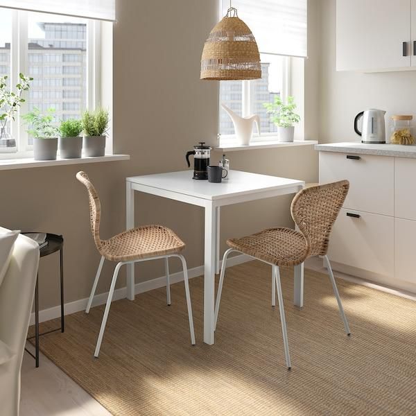 MELLTORP / ÄLVSTA طاولة وكرسيان, أبيض أبيض/خيزران أبيض, ‎75x75 سم‏ - IKEA