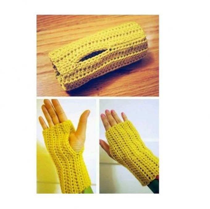 Handmade Crochet Gloves Yellow Colour