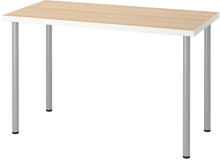 LINNMON / ADILS Table, white white stained oak effect, silver-colour, 120x60 cm