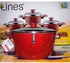 Lines Ceramic Cookware Set 9 Pcs - Red