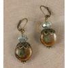 Honey Sage Ceramic Coins Crystal and Antique Brass Earrings