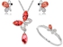 Cute Red Butterfly Necklace, Earring and Bracelet Set [HKT036]Of Silver Plated