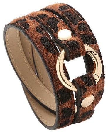 Multilayer Winding Leopard Ring Faux Leather Bracelet