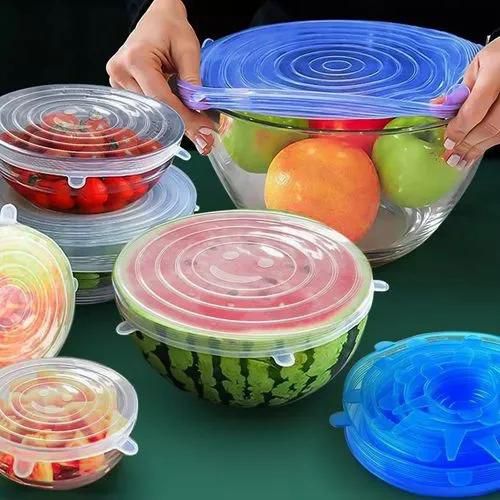 6-Pack Circular Round Reusable Silicone Stretch Lids Covers