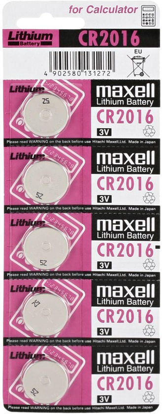 Maxell CR2016 0.5 Ampere Lithium Batteries - 5 Pieces