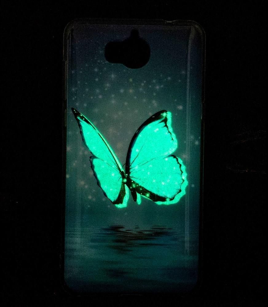 For Huawei Y5 (2017) / Y6 (2017) - IMD Noctilucent TPU Protection Phone Case - Shining Blue Butterfly