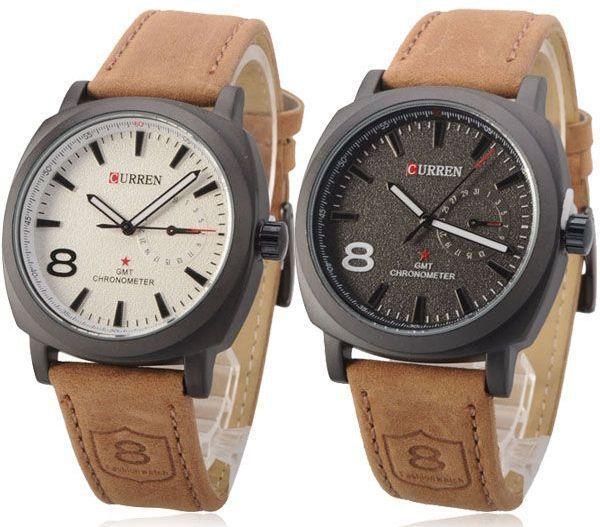 Pair of CURREN 8139 Leather band Men's Watches BLACK & WHITE