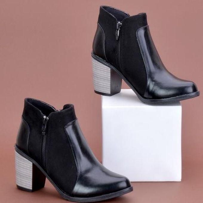 vbranda Leather Half Boot& Elegant Suede-BLACK