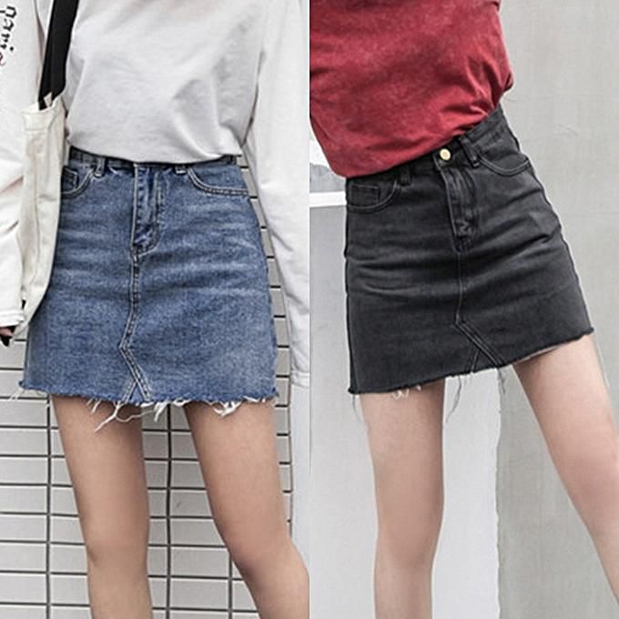 Summer Fashion High Waist Skirts Womens Pockets Button Denim Skirt Female Saias All-Matched Casual Jeans Skirt