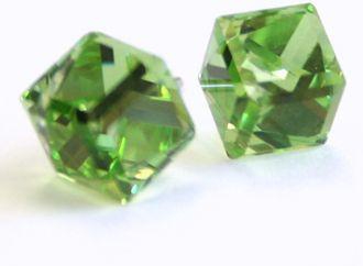 green cube square crystal stud earrings