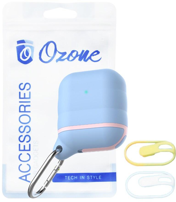 Ozone - Silicone AirPod Case with Hook and 2 Straps Protective Cover for AirPod 1/ Airpod 2 [Front LED Visible] -  Blue