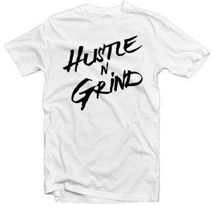Generic 'Hustle N Grind' Print - White Cotton T-shirt