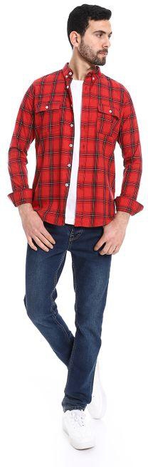 Pavone Plaid Pattern Two Front Pockets Shirt - Red & Black