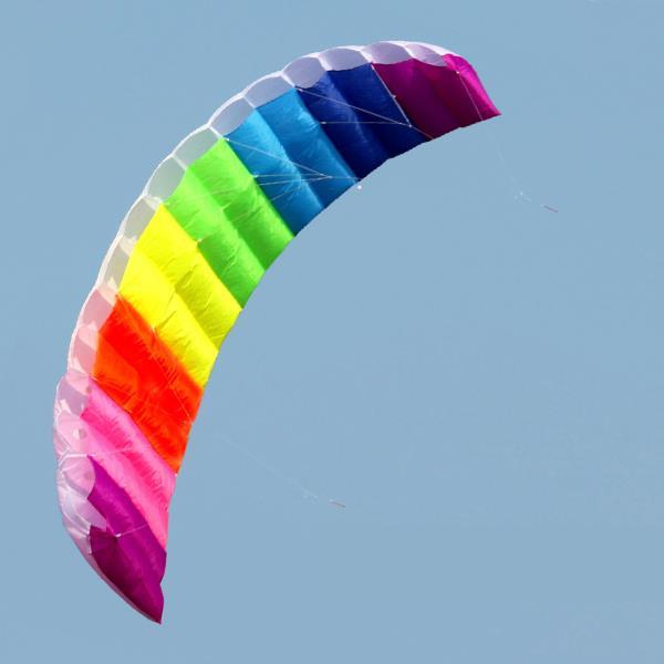 2M Daul Line Parafoil Parachute Stunt Sport Power Rainbow Kite with Two 30M String Board-Colorful
