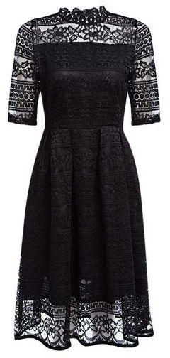 Fashion Lace Embroidery Slim Dress - Black
