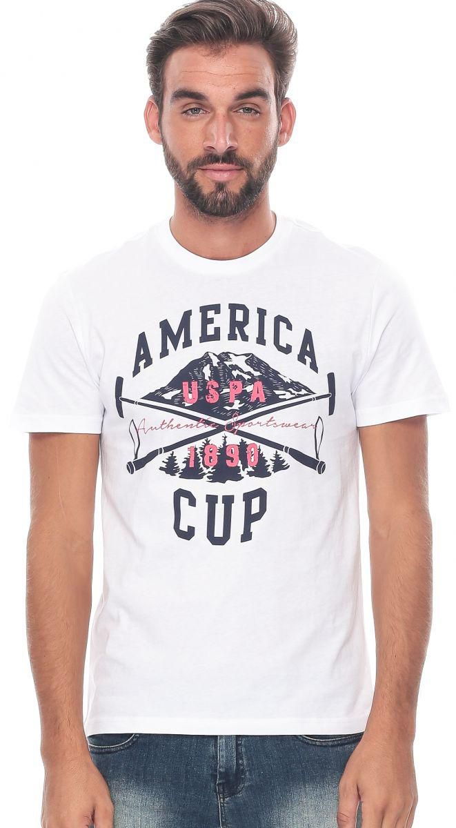 U.S. Polo Assn. White Cotton Round Neck T-Shirt For Men