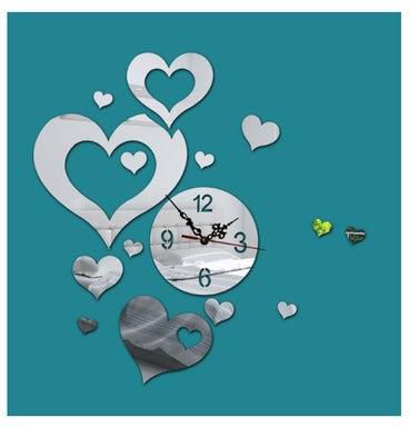 Heart Shaped Sticker Wall Clock Silver/Grey