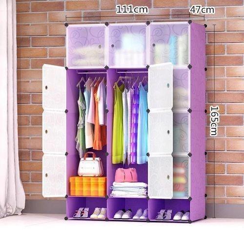 Portable 3-Column Plastic Wardrobes Purple