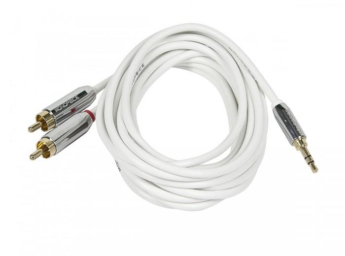 MonoPrice 9300 6ft Designed for Mobile 3.5mm Stereo Male to RCA Stereo Male (Gold Plated) - White