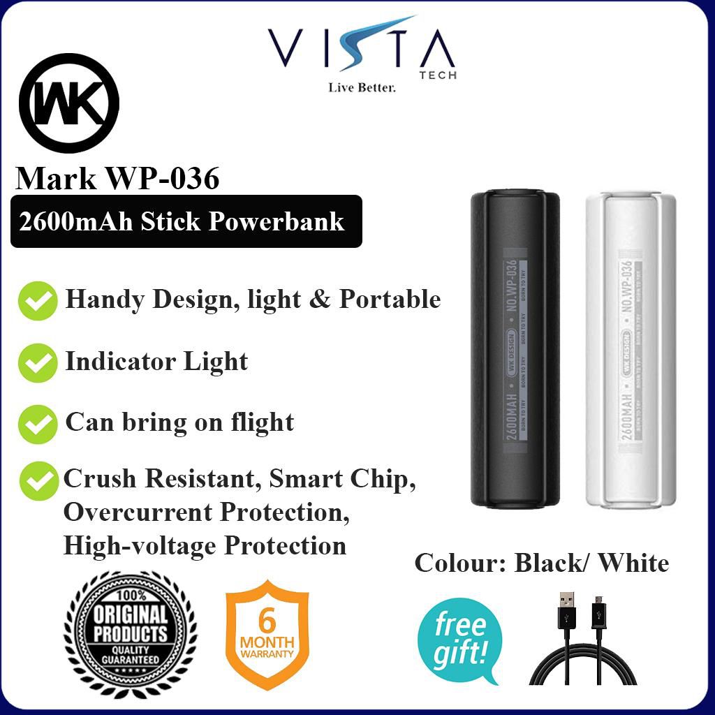 WK Mark 2600mAh WP-036 Portable Mini Stick Powerbank (Black - White)