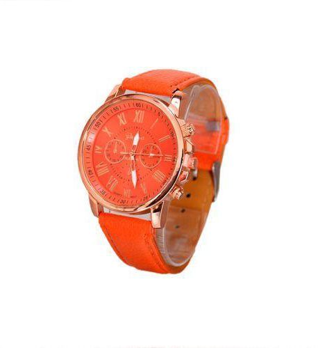 Geneva Ladies Exclusive Leather Wrist Watch - ORANGE