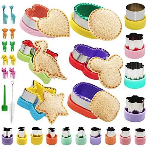 FineGood 32 Pcs Sandwich Cutter Set, Sandwich Cutter and Sealer Cookie Cutters Vegetable Fruit Cutters Shapes for Kids with Food Picks Brush