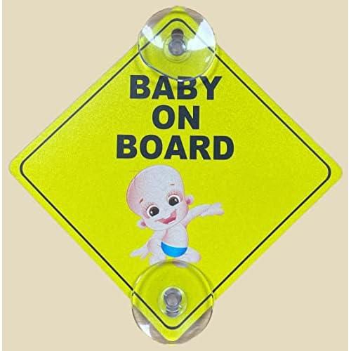 Rubik Baby on Board Car Sign Reflective, Safe Distance Driver Caution Sign with 2 Suction Cup For Car Rear Window Safety Warning Symbol (12.5 x12.5 cm)