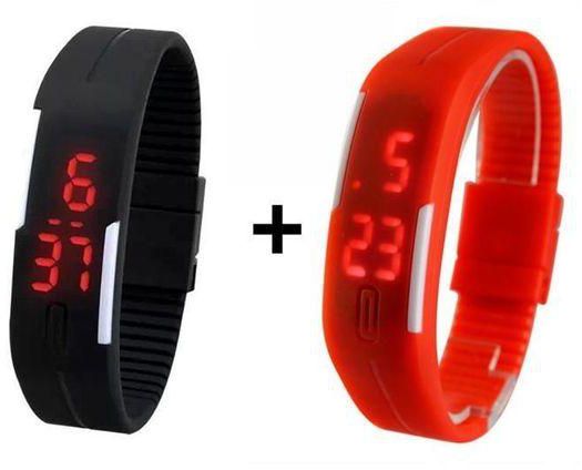Quartz BLS- GRY LED Rubber Watch - Dark Grey + BLS-RED LED Rubber Watch - Red