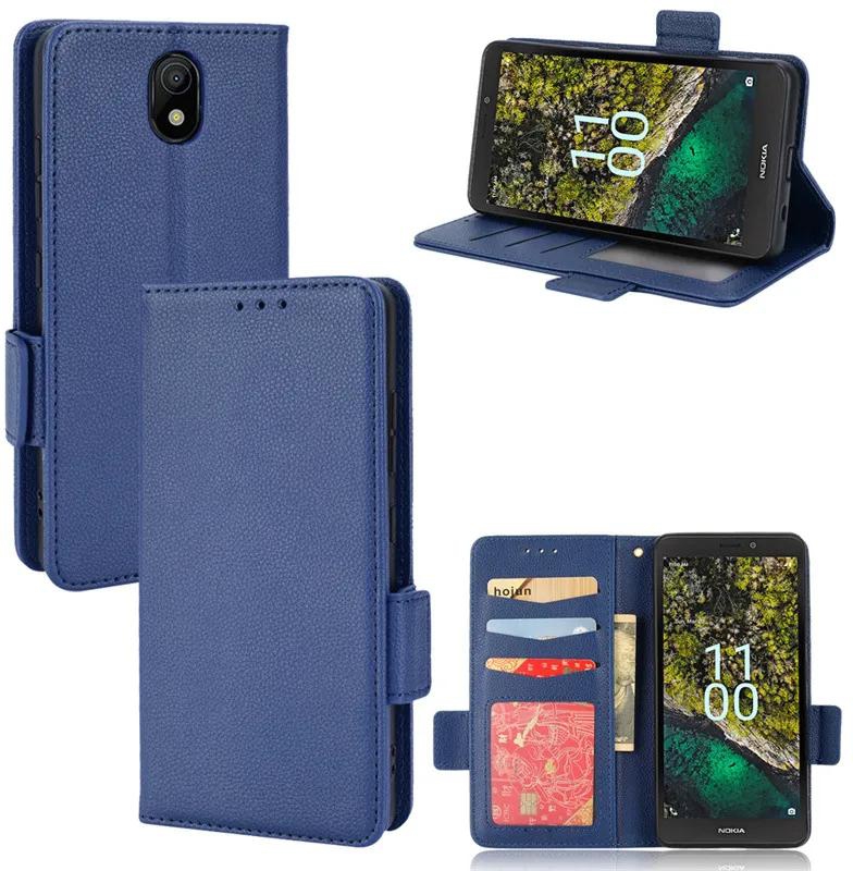 Wallet Flip Cover for Nokia C100 Case Lychee Pattern Leather Magnetic Flip Folio Stand Phone Cover with Card Holder