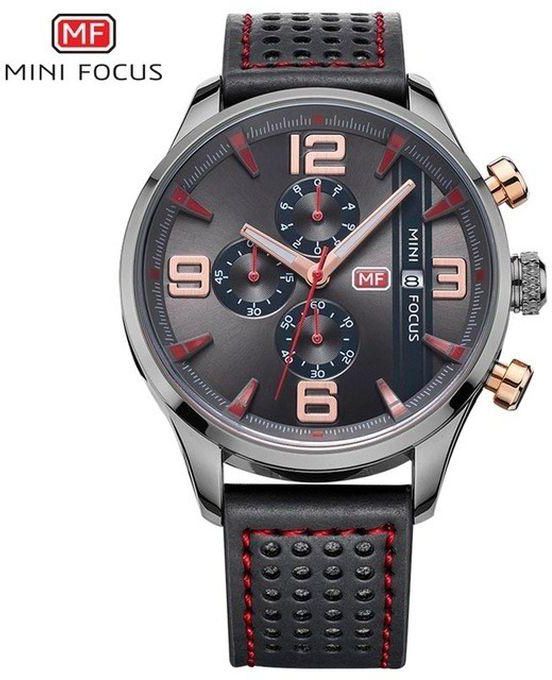 Mini Focus MF0016G Leather Watch - For Men - Black/Silver