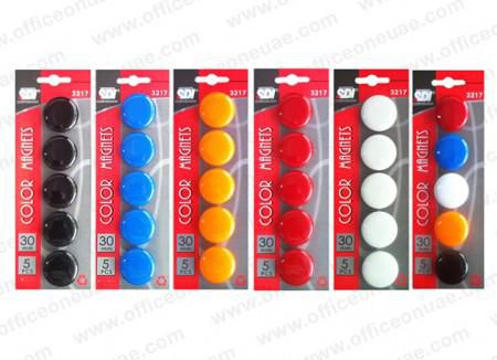 SDI Color Magnets, 30mm, 5/pack, available in Black, Blue, Orange, Red, White or Assorted